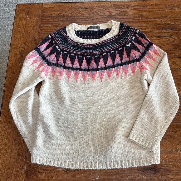 Anthropologie Elsamanda Fair Isle Sweater Women’s Cream Navy Pink Sparkle Size S - Picture 5 of 10